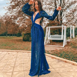 V-Neck Backless Hollow Out Dress 2022 Summer Women Long Lantern Sleeve Club Party Long Maxi Dresses Vestidos De Festa