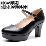 Head Buckle Waterproof Table 8CM High Heel Women's Shoes Thick-Soled Model Show Shoes Coarse Heel Work Shoes Silver Single