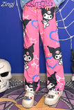 Kawaii Cartoon Print Pants Women Y2K New Thin High Waist Slim Pants Harajuku Style Vintage Loose Sports Casual Pants