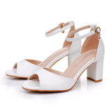Cm Fish Mouth Coarse Sandals Shallow Buckle With Large-Size Dew Dunk Sandals Bride White Thick-Heeled Sandals