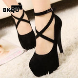 Red Black Super High Heel Stiletto Ladies Dress Pumps Fashion Cross Strap Party Platform Sandals Women's Scarpins