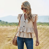 Women's 2022 Summer New Solid Color Casual Single Breasted Shirts Women's V-Neck Women's