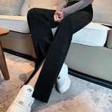 Women Casual Fashion Wide Leg Suit Pants Spring Summer Loose Female Floor-Length Split Suits Pants Ladies Trousers