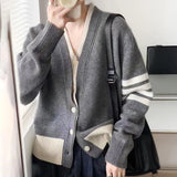 Zingj Two V-Neck Knit Cardigan Autumn Winter Loose Languid Wind Bump Color Fashion Sweater Design Sense Jacket Coat Female-Outfit