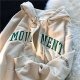 Embroidery Hoodies Women's Oversized Street Loose Flocking Sweatshirts Vintage Hoodie Casual Cardigan Sweatshirt