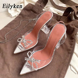 PVC Transparent Pointed Toe Women Pumps Fashion Bowknot Design Elegant Ladies Crystal High Heel Party Wedding Mule