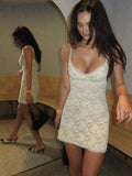 Women's Clothing 2024 Spring And Summer New Sexy Hot Lace Perspective Dress Hollow Sling Bag Hips Short