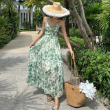 Zingj Photo Summer New Female French Print Sling Dress Show Thin Seaside Holiday