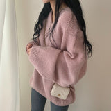 V-Neck Solid Color Pullover SweaterOutfit
