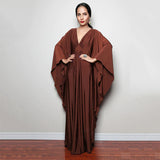 Solid V-neck Batwing Sleeve Plus Size Loose Maxi Dress For Women Summer Beach Wear Kaftan Long Bathing Dresses