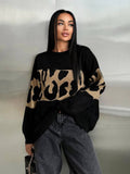 Leopard-Print Sweater Languid Wind Collar Loose-Fitting Fashion Casual Wear Autumn And Winter Top