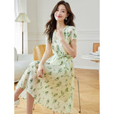 New Loose Temperament Short-Sleeved Dress Female Summer Goddess Fan Print Age Reduction Silk