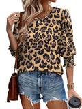 Color Women's Clothing 2025 Autumn Loose Leisure Printing Seven-Sleeve Round-Neck T-Shirt