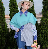 2 Piece Patchwork Plaid Designer Shirt Fall 2021 Womens Fashion Long Sleeve Fashion Top Button Up Baggy Shirt