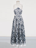 Seaside Holiday Wind Hanging Neck Dress 2025 Summer New Small Embroidery Collar Design Long Dress