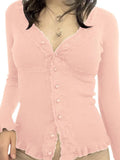 Front Buttons Lace Panel Knit Top- Outfit