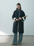 [He] Winter New Casual Round Collar Single Breasted Quilted Color In Long Cotton Coat Female H7799-Outfit