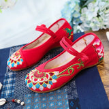 Zingj Wind National Wind Canvas Embroidered Cloth Shoes Women's Shoes Single Shoes A Word Buckle Low Heel Mother