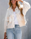 The Ins New Autumn / Winter Ladies Cotton Waffle Denim Patchwork Niche Loose Jacket Jacket-Outfit