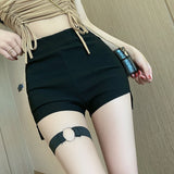 summer Gothic High Waist Shorts Women Clothing Slim Skinny Sexy Black Bottoms Wear Side Slit Punk Short Femme