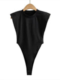 tops women 2024 Summer one-pieces bodycon bodysuit padded shoulder bodysuit black sleeveless body suits for women