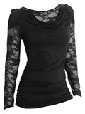 Thru Floral Lace Sleeve Cowl Neck Casual T