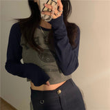 Vintage Streetwear Women Tshirt Hippie Long Sleeve Crop Top Female Harajuku Grunge Korean Fashion Kpop T-shirt