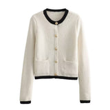 Buckle-Repair Knitted Cardigan 2025 Spring Collar Bag Long-Sleeved Women's Sweater