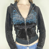 Creative Printed Rhinestones Zip Hoodie