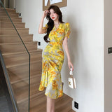 Style French Retro Floral Snowy Dress Women's Summer New Sanya Beach Irregular