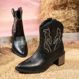 Embroidery Side And V Mouth Western Cowboy Fashion Boots 2025 New Pointed Leather