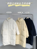 Standing Collar Long White Duck Down Down Jacket Female 2024 Winter New Thick Large Pocket Over The Knee Loose Warm Coat-Outfit