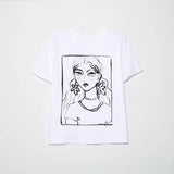 2025 New Women's Round Collar Short Sleeve Contrast Color Print T-Shirt 5644156