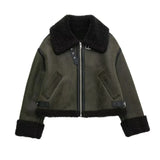 Women's Double-Sided Jacket Coat Loose Long-Sleeve Deer Skin Velvet Motorcycle