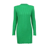 Women Autumn Long Sleeve Knitted Bodycon Green Sweater Mini Dress Knitwear 2021 Fall Clothes Wholesale Items