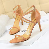 Zingj Fashion Banquet Women's Shoes Ultra High Heel Heel Open Toe Painted Leather Cross Strap Sexy Nightclub