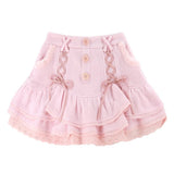 Kawaii Lolita Mini Skirt Women Winter Lace Casual Elegant Sweet Female Skirt High Waist Bandage Korean Skirt 2022