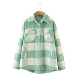 Vintage Blue Plaid Long Coat Jacket Pocket Casual Warm Overcoat Fashion Outwear Fall 2020 Women
