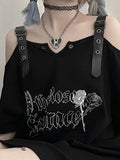 Printed Off Shoulder Women Tshirts Casual Streetwear Y2k Aesthetic T Shirt Girl Sweet Tops Harajuku Graphic Tees