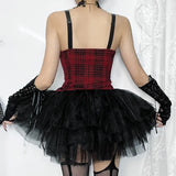 Autumn New Sexy Hot Girl Blouse Dark Style Slim Christmas Red Plaid Vest