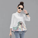 Autumn New 20251 Korean Version Of The Female Seven Sleeve Embroidered A Word Shirt Doll
