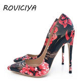 red black flower pointed toe new ladies high-heeled shoes women's shoes 12cm extreme high heel QP061