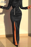 Women Winter Bodycon Slim Long Dress for 2023 Split Fork High Waist Vestidos Long Sleeve Elegant Ladies Evening Party