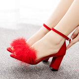 Cm Thick Heel Sandals Shallow Mouth With Feather Sandals Round Head Square Root Fashion Summer Sandals Large