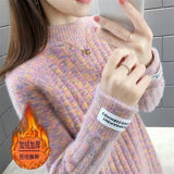 Winter Half High Collar Imitation Mink Velvet Sweater Female Loose Casual All-match Knitting Jumper Top Women