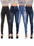 Elastic High Waist Slim Small Feet Jeans Woman-Outfit