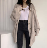Chic Autumn And Winter Leisure Lazy Wind V-Neck Single Buckle Loose Lantern Sleeve Knitted Sweater Coat