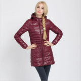 Autumn Winter Women Ultra Light Duck Down Coat Hooded Jackets Slim Medium Long Plus Size Parkas Thickness