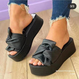 Thick-Bottomed Bows And Flip-Flops Women Wear Large-Size Slopes And Beach Cool