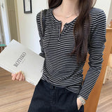 Is A Unique Korean Style Lazy Style Thin Long-Sleeved Striped T-Shirt, A New Slim Blouse For Women In Early